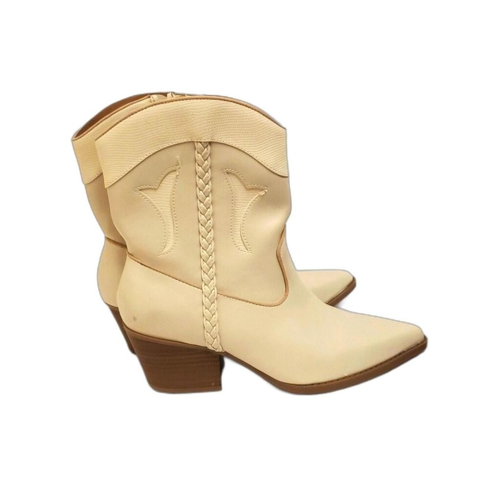 Cowboy Boots Cream Western Ankle Booties Braided Detail Size Unknown